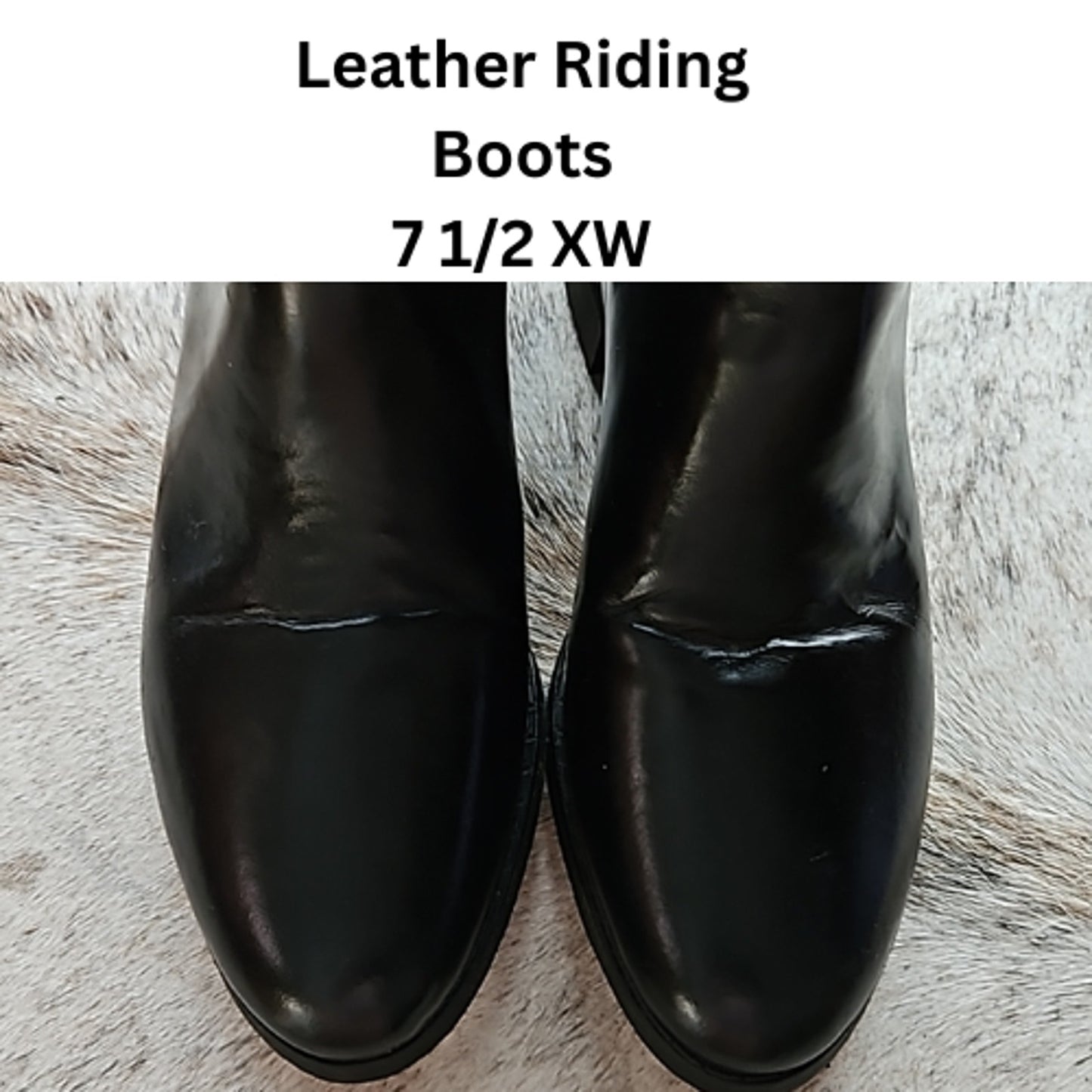 Tall Leather Black Horse Equestrian Riding Boots Size 7 1/2 Extra Wide USED