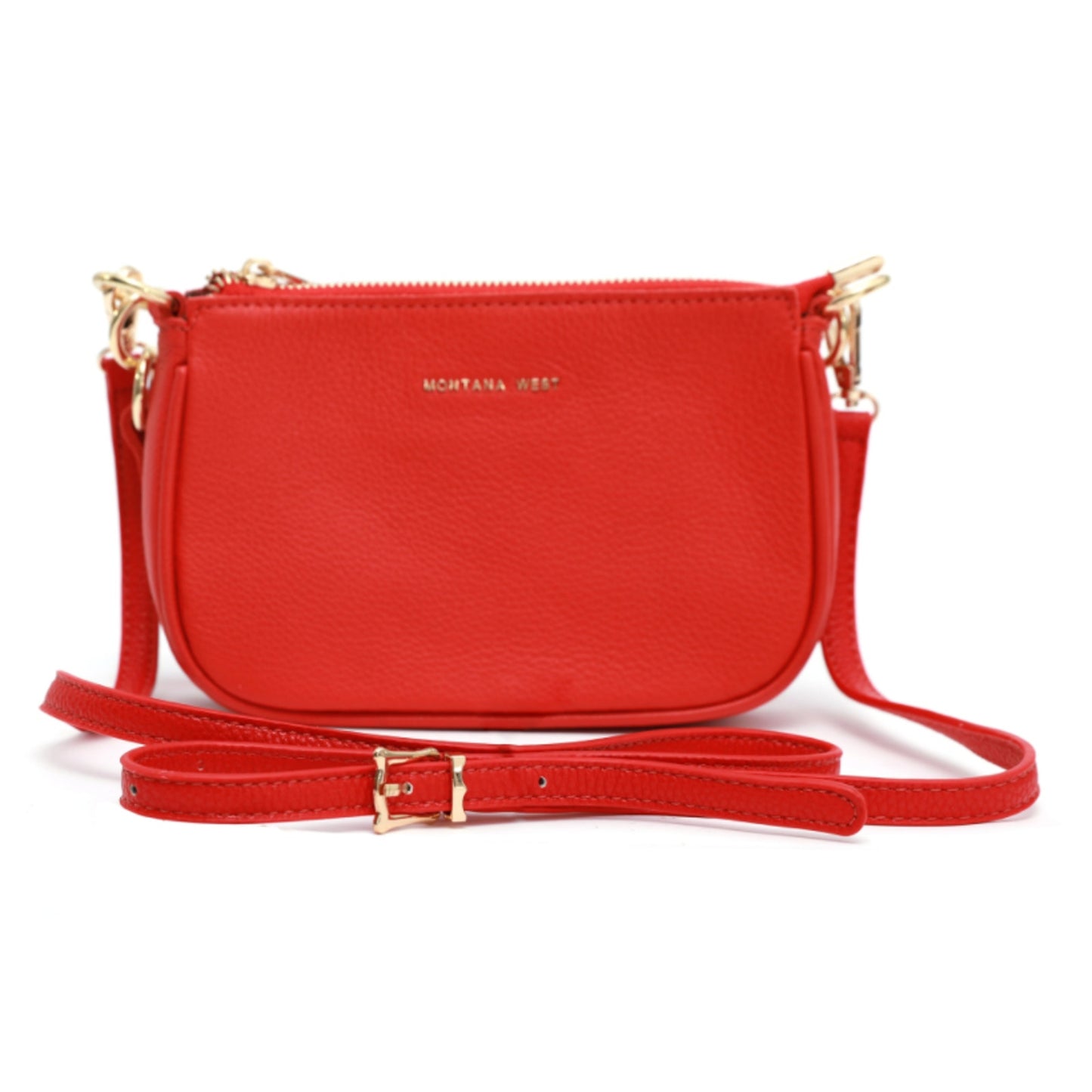 Montana West Genuine Leather Clutch Crossbody Purse Handbag Red