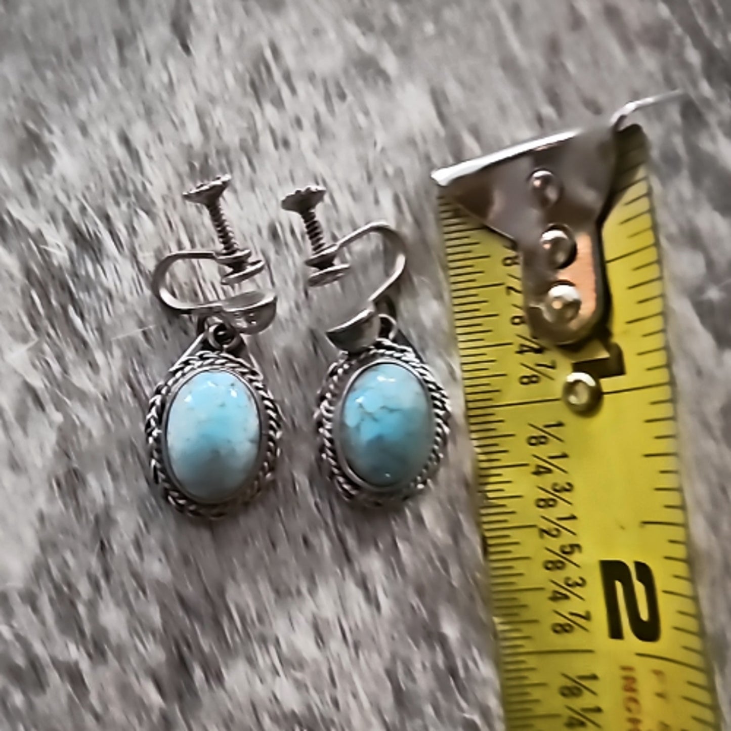 Vintage Sterling Turquoise Earrings Screw Back Non Pierced Clip Ons Pre-Loved