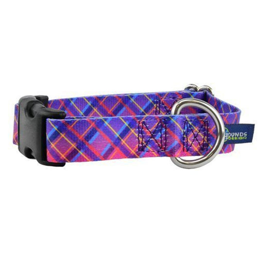 2Hounds Collar with Leash Large Neon Sunrise Pink Plaid NEW!