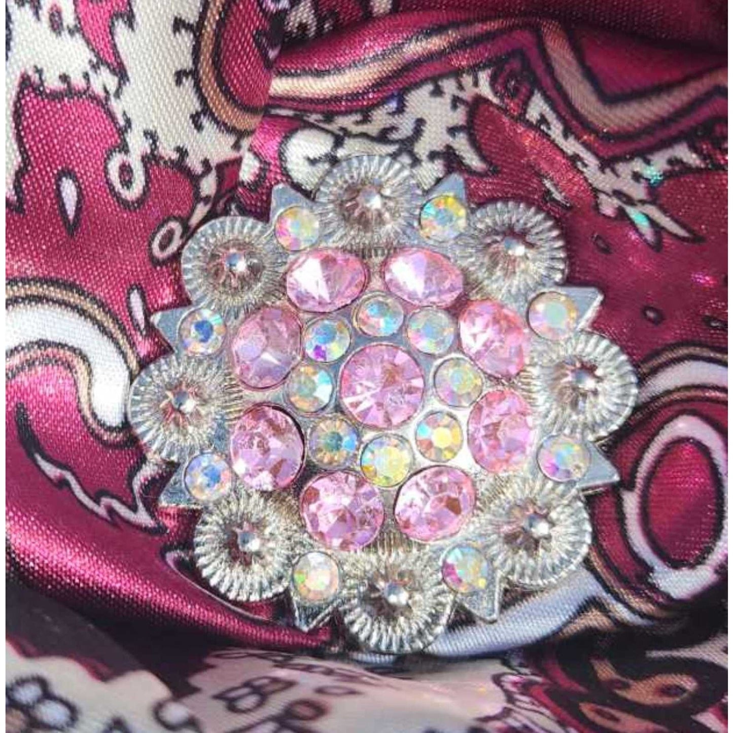 Western Scarf Slide Princess Pink Clear Crystal Silver NEW
