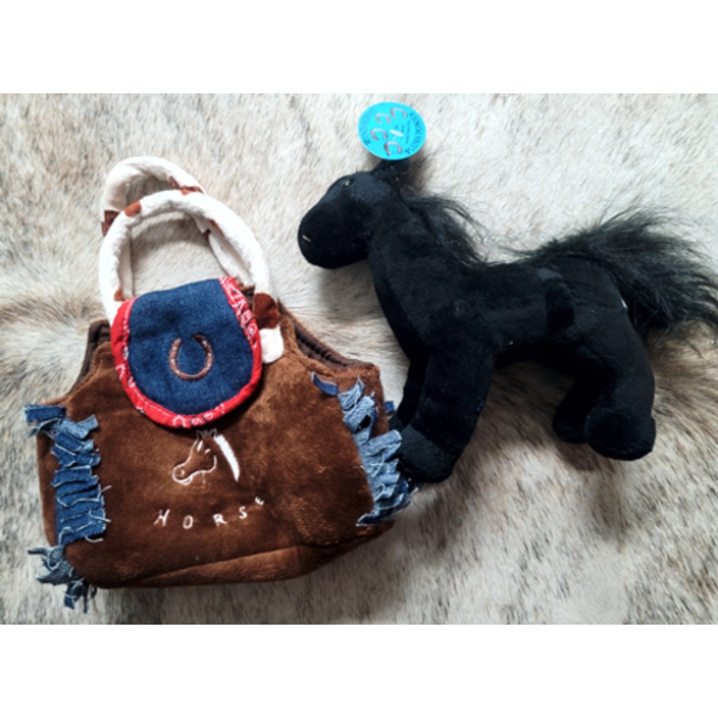 Plush Pony Purse! Great for Kids! Brown plush purse with Black Horse Plush