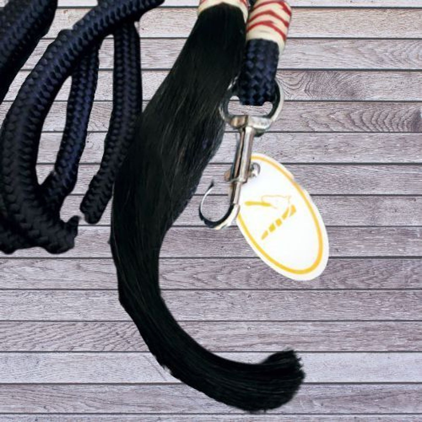 Navy Braided Trainer's Lead Rope Rawhide Accents & Horsehair Tassel