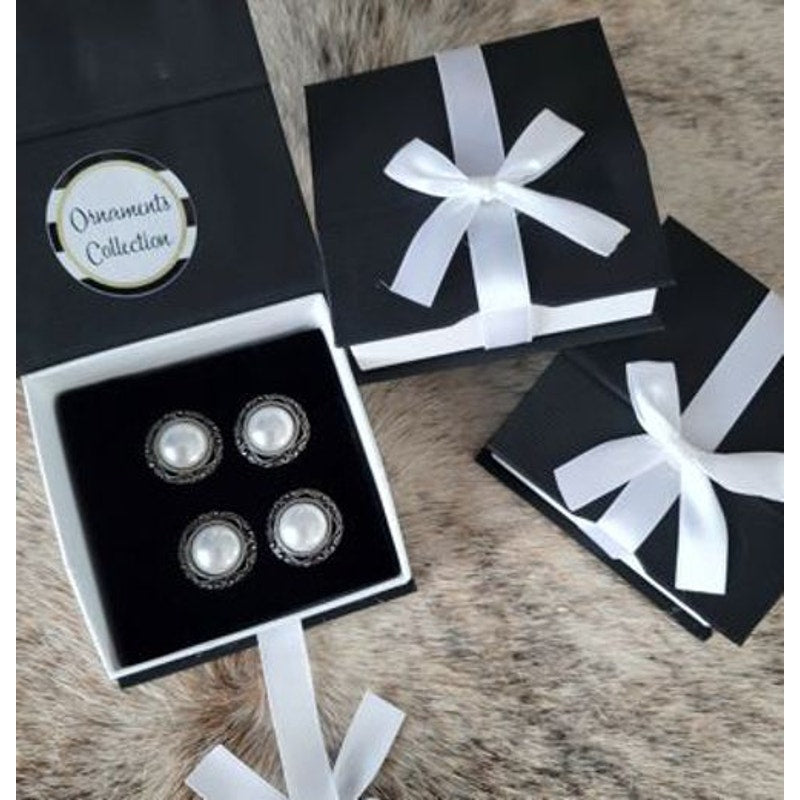 Magnetic Horse Show Number Pins Silver Frame Pearl Set of 4 NEW