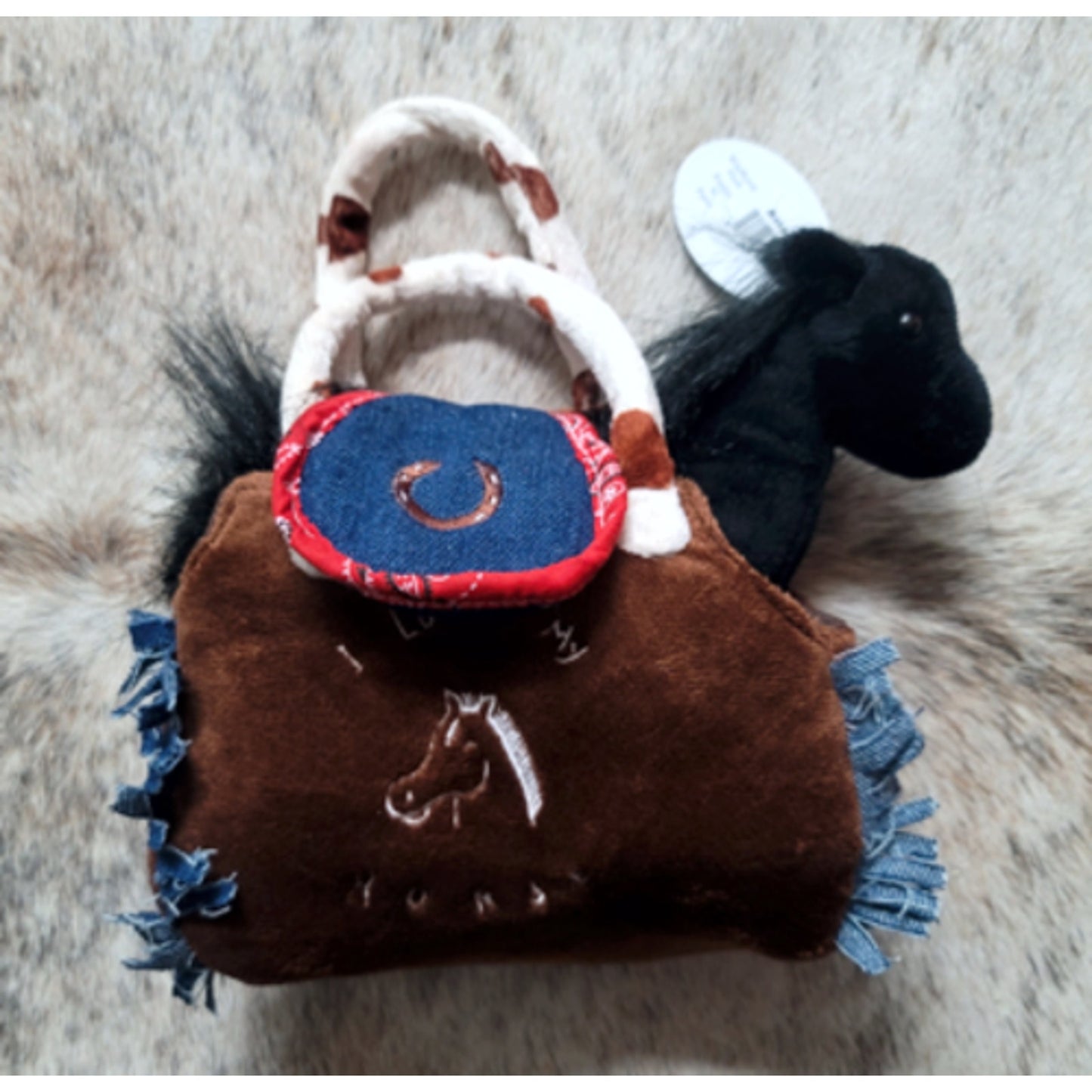 Plush Pony Purse! Great for Kids! Brown plush purse with Black Horse Plush