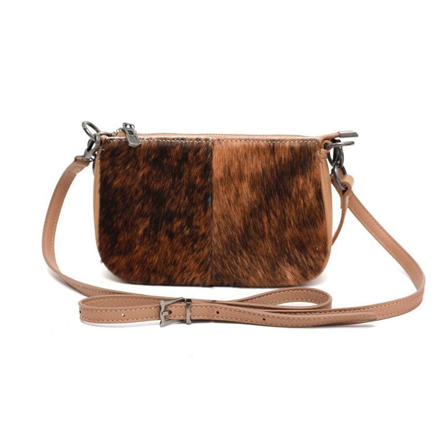 Montana West Genuine Leather and Cowhide Clutch Crossbody Purse Handbag Tan NEW