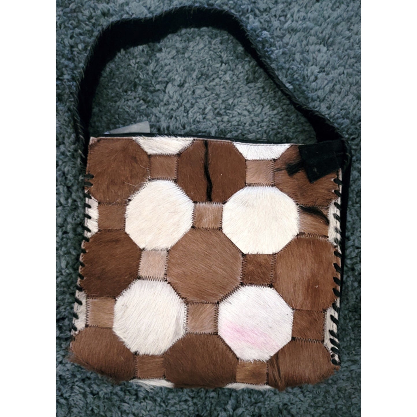 Western Hair On Cowhide Ladies Purse NEW Suede Back Whipstitch Pink Smudge
