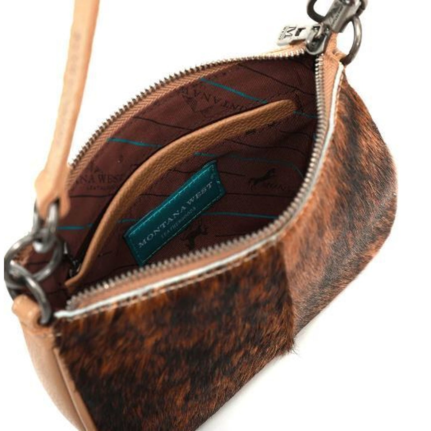 Montana West Genuine Leather and Cowhide Clutch Crossbody Purse Handbag Tan NEW