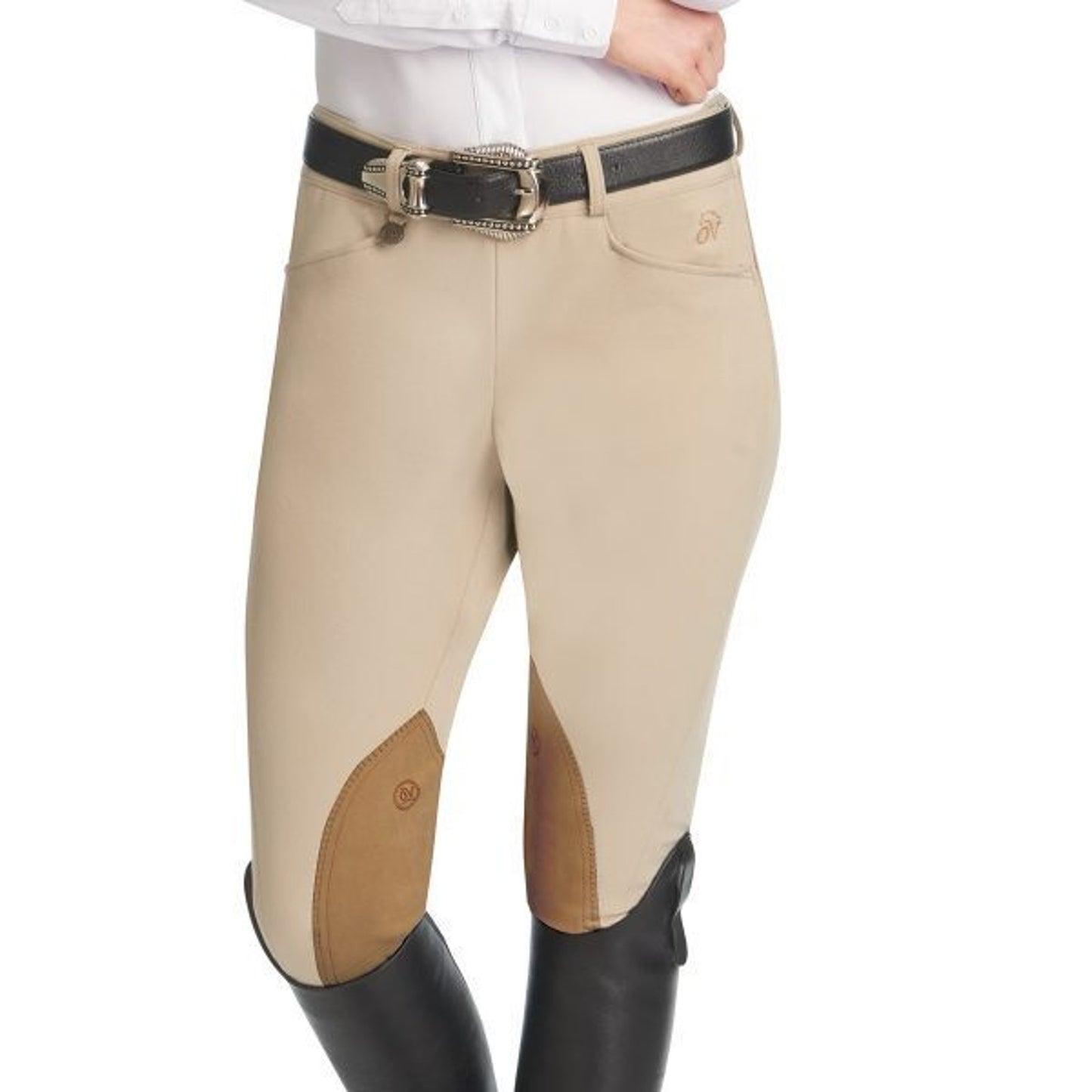 Ovation Taylored Side Zip Euroweave DX Knee Patch Breeches Navy 24 Long