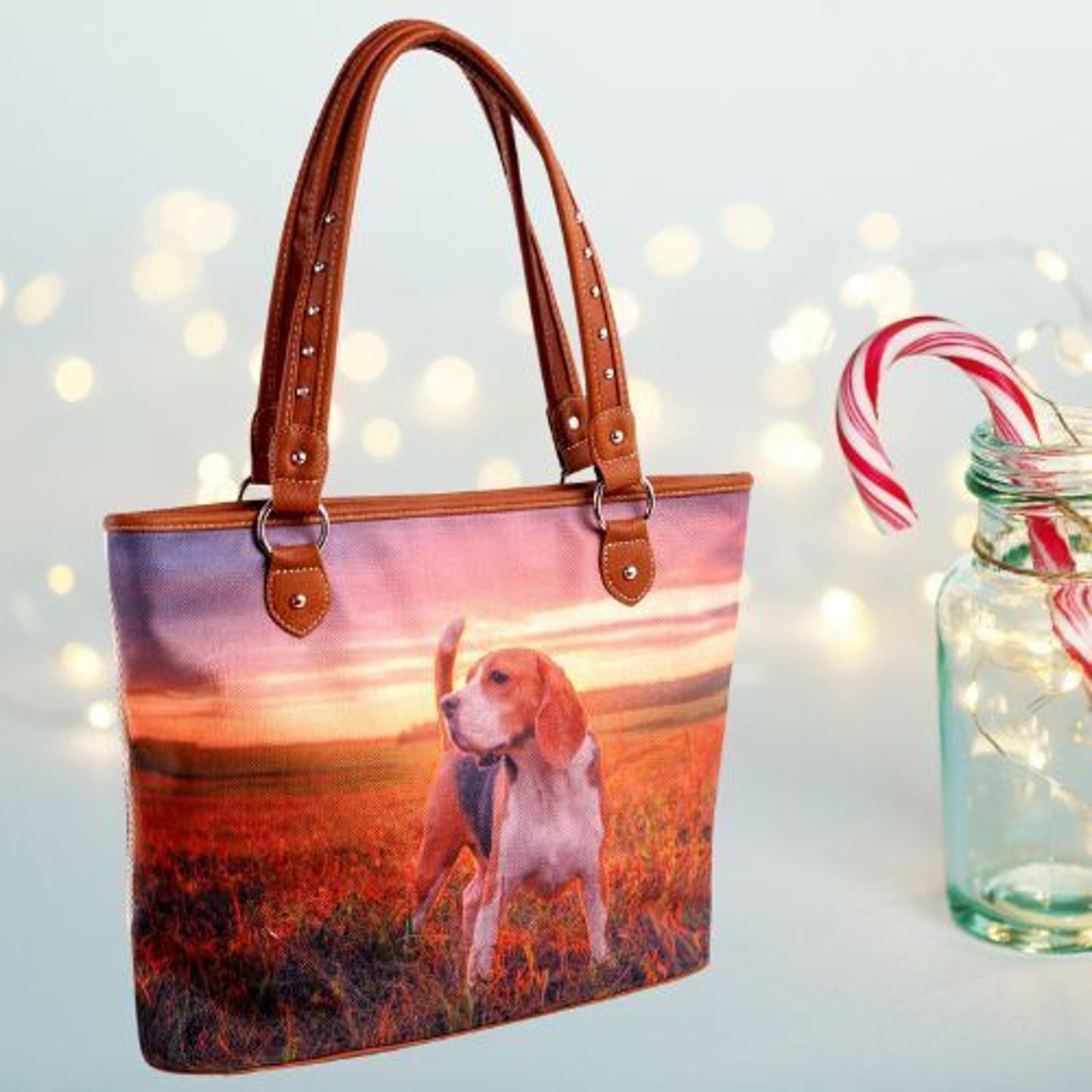 Montana West Hound Dog Printed Canvas Tote Bag
