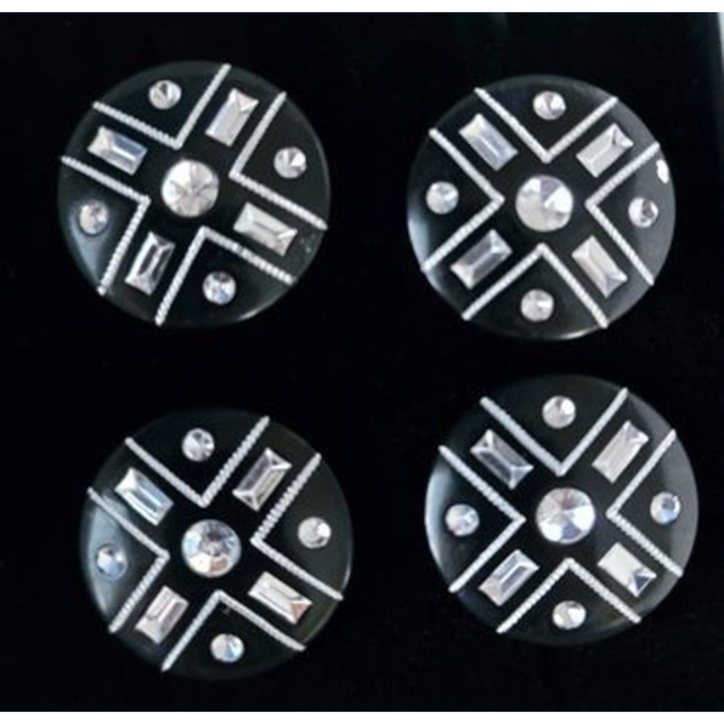 Magnetic Horse Show Number Pins Star Crossed Black & Rhinestones Set of 4 NEW