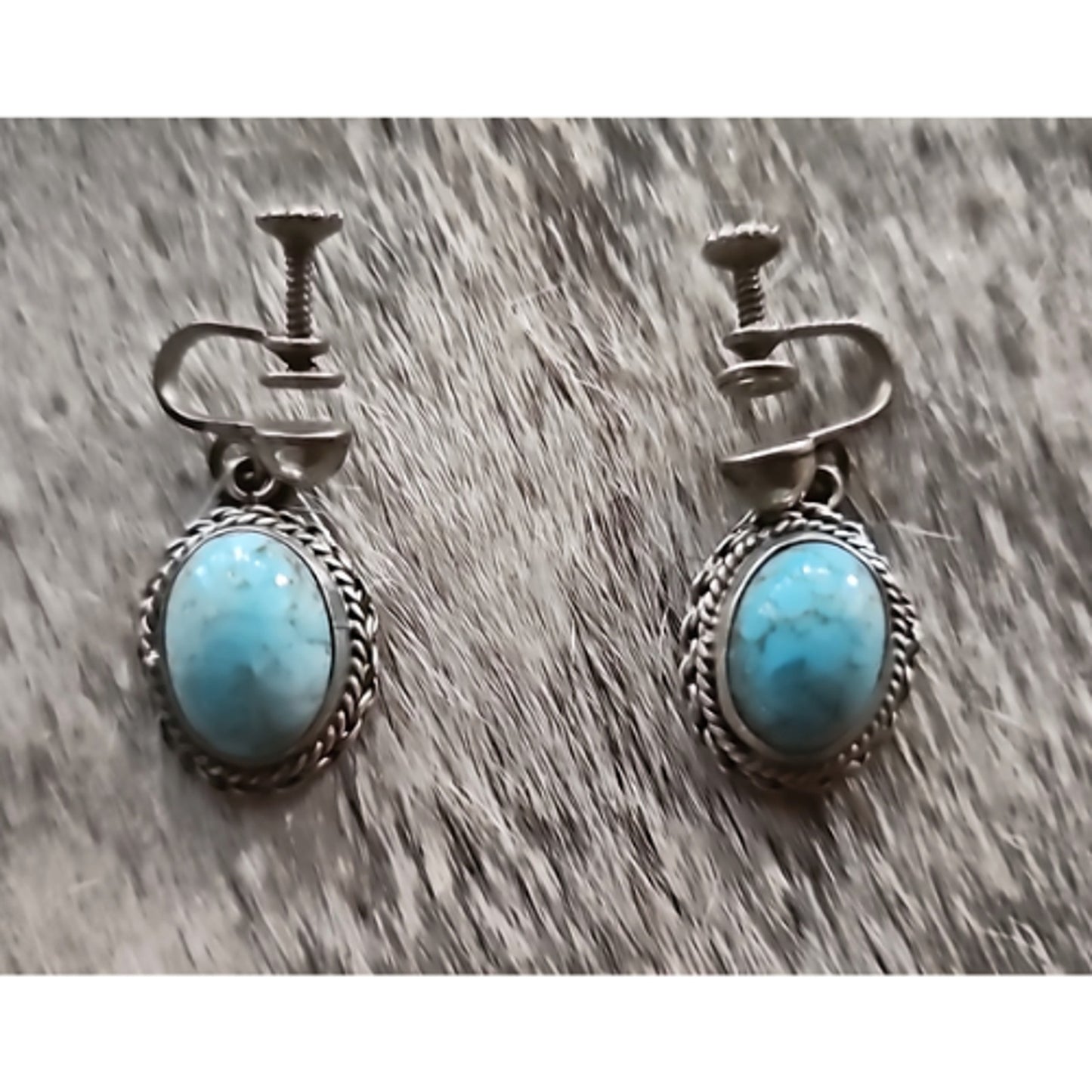 Vintage Sterling Turquoise Earrings Screw Back Non Pierced Clip Ons Pre-Loved