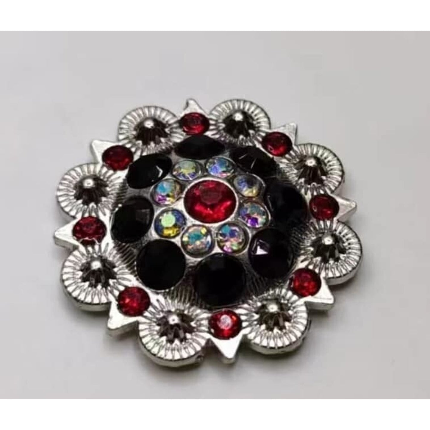 Western Scarf Slide Red Black Crystal Silver NEW