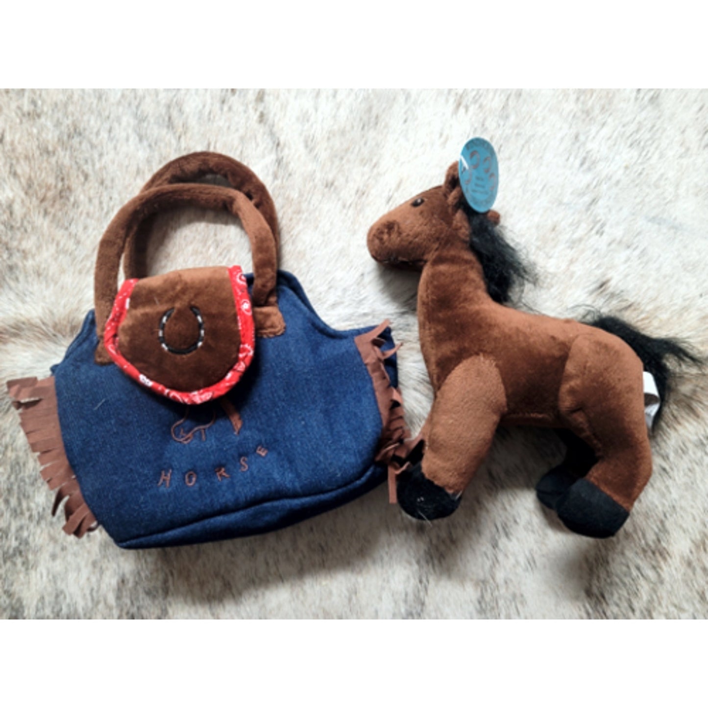 Plush Pony Purse! Great for Kids! Denim purse with Bay Horse Plush