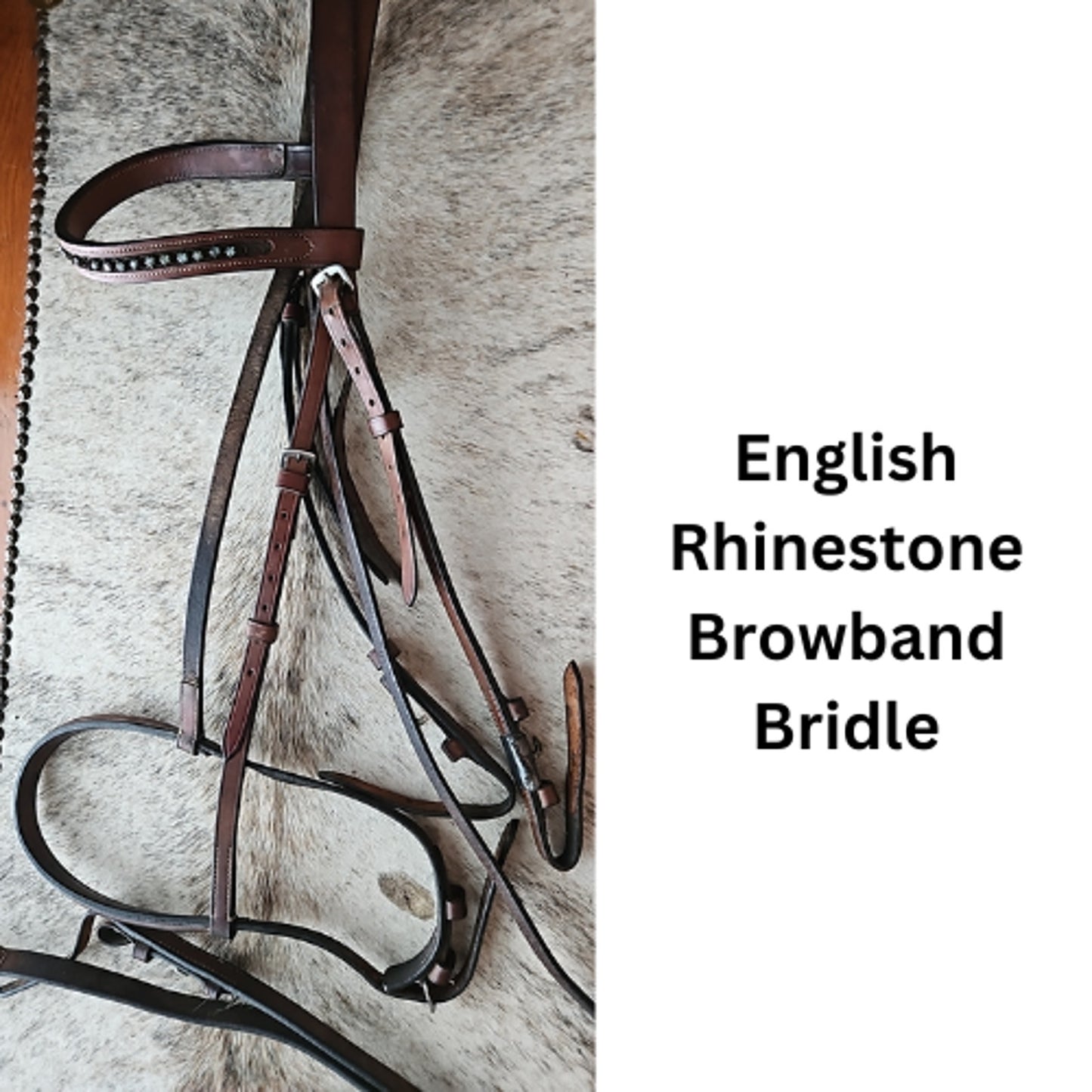 English Bridle Rhinestone Browband Brown USED