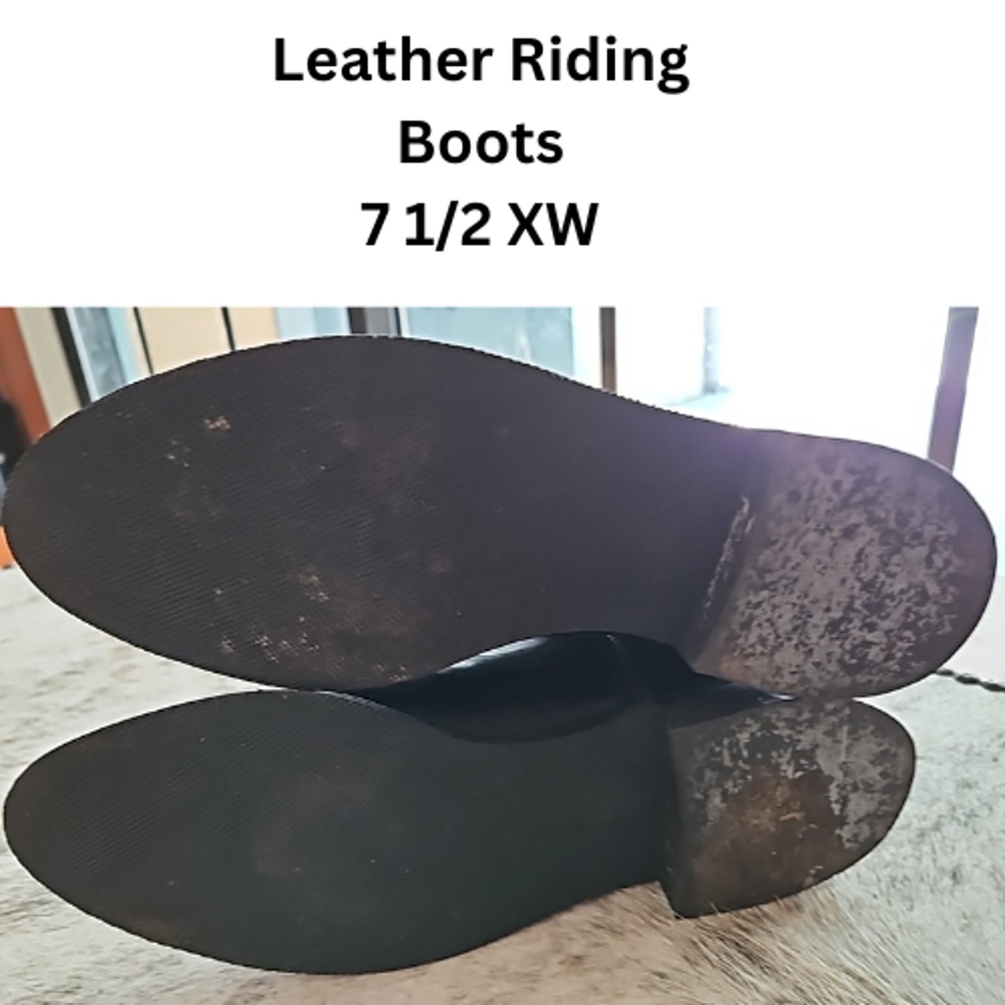 Tall Leather Black Horse Equestrian Riding Boots Size 7 1/2 Extra Wide USED