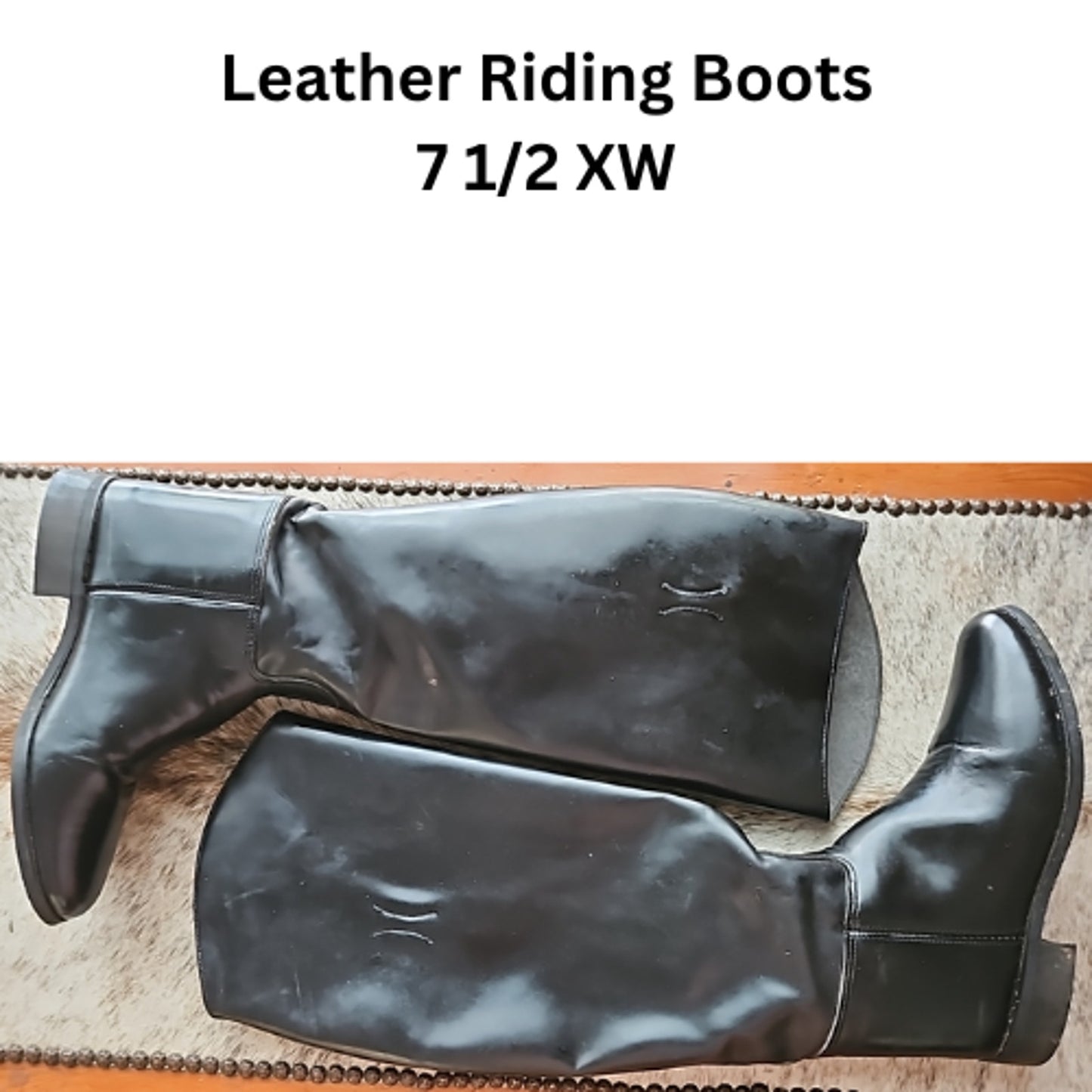 Tall Leather Black Horse Equestrian Riding Boots Size 7 1/2 Extra Wide USED
