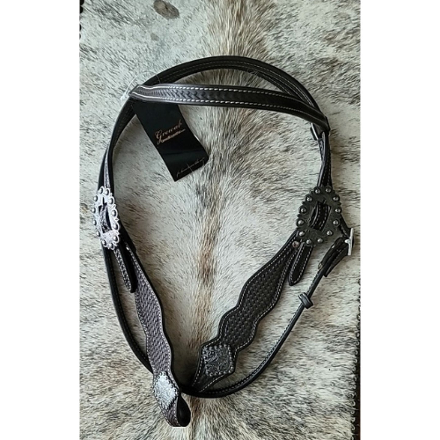 Grewal Antiqued Silver Dark Oil Horse Size Headstall NEW