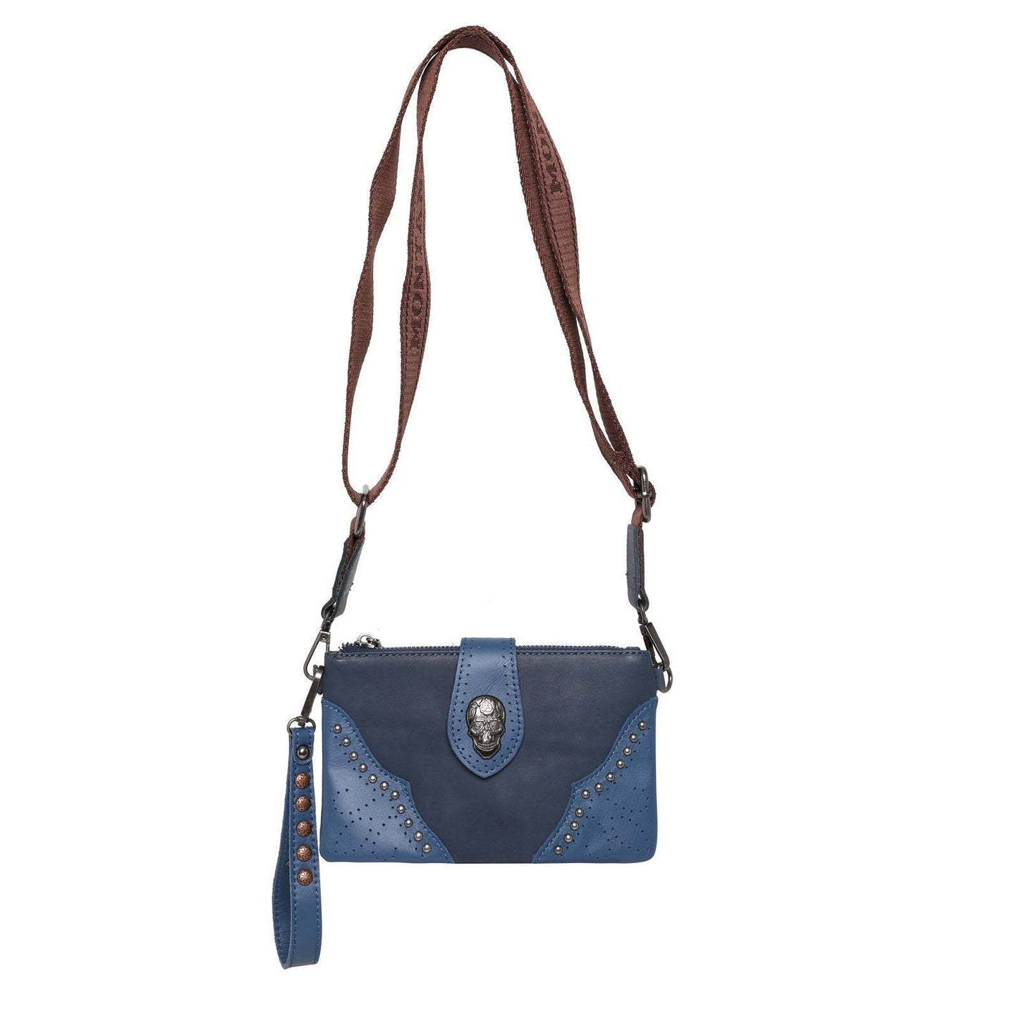 Crossbody Genuine Leather Navy Sugar Skull Concho NEW