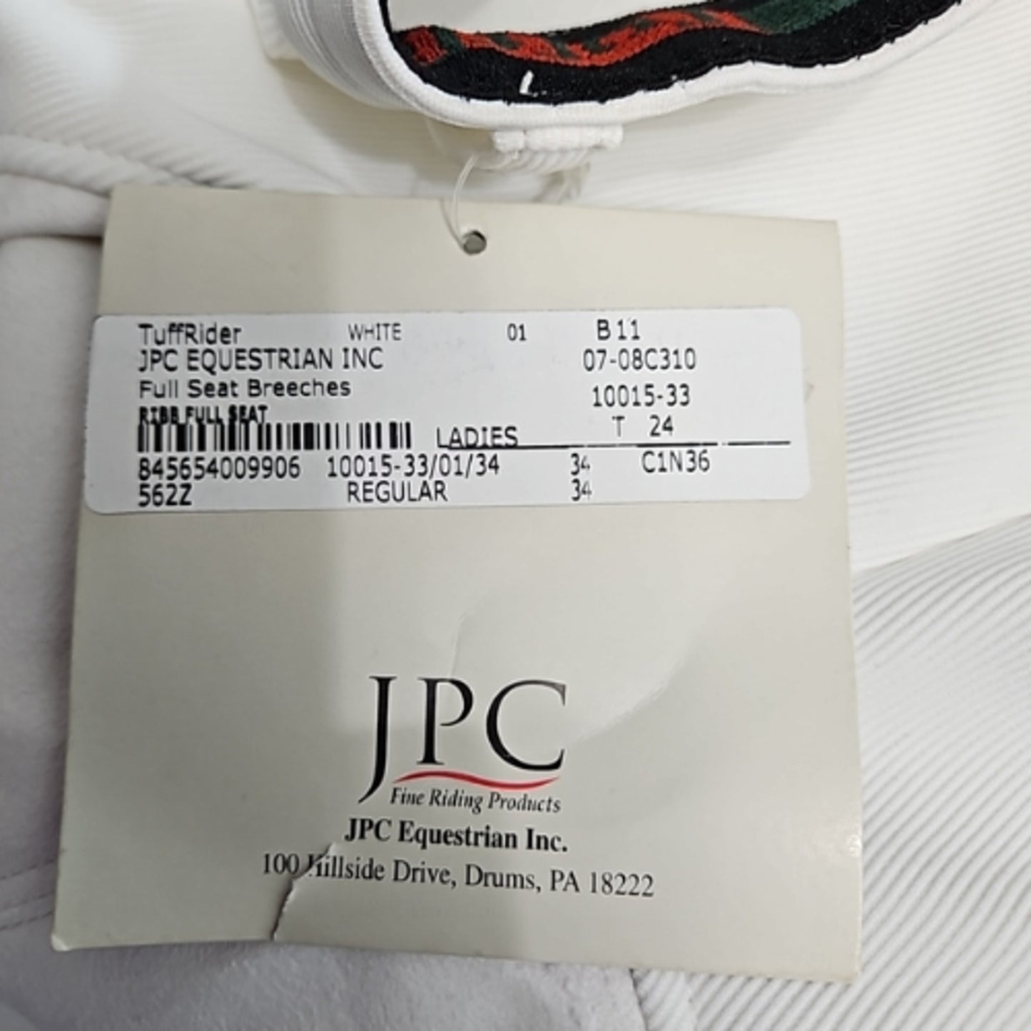 Tuffrider White Ribb Full Seat Ladies English Breeches 10051 Size 34R NWT