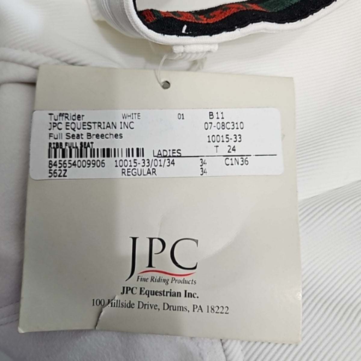 Tuffrider White Ribb Full Seat Ladies English Breeches 10051 Size 34R NWT