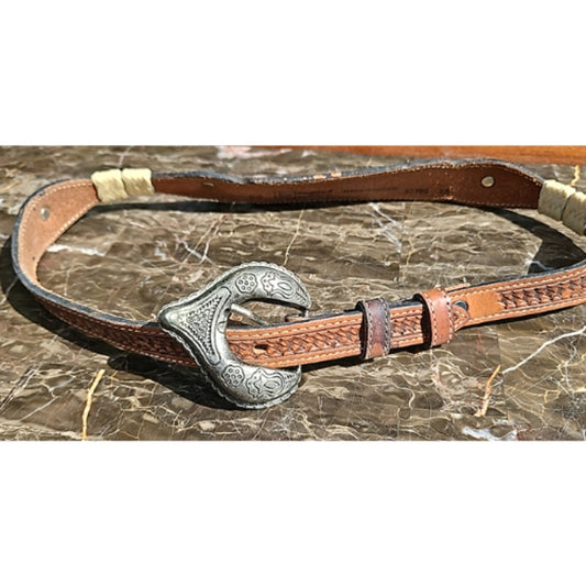 Double S Handtooled Leather Belt Size 26 Pre-Loved