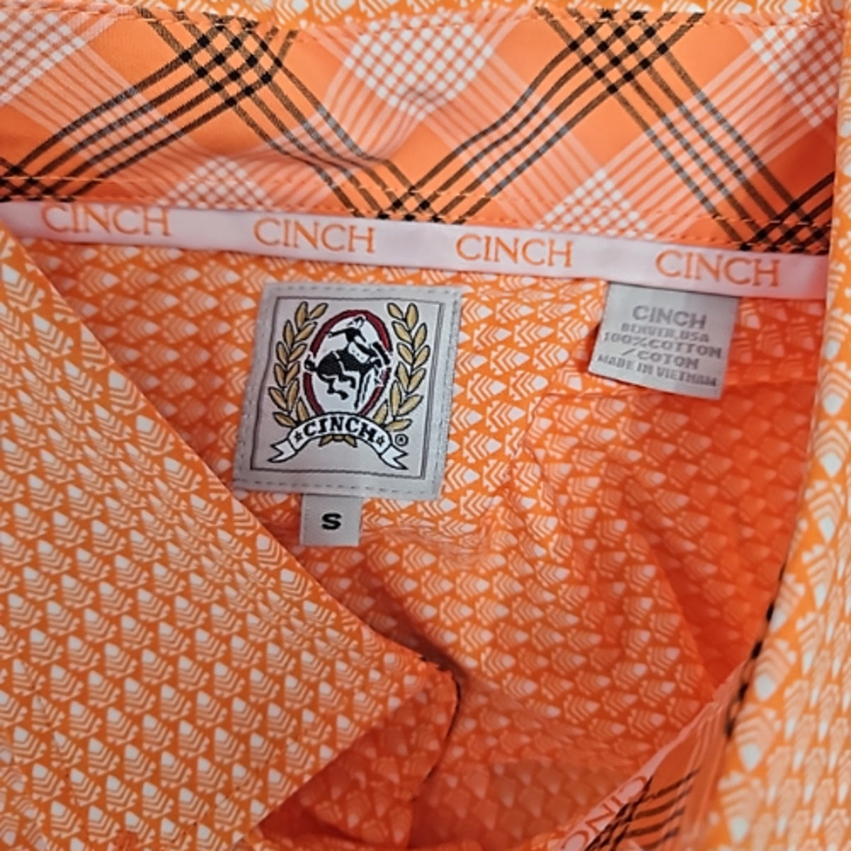 Cinch Mens Orange Arrows Long Sleeve Western Show Shirt Size Small Pre-Loved