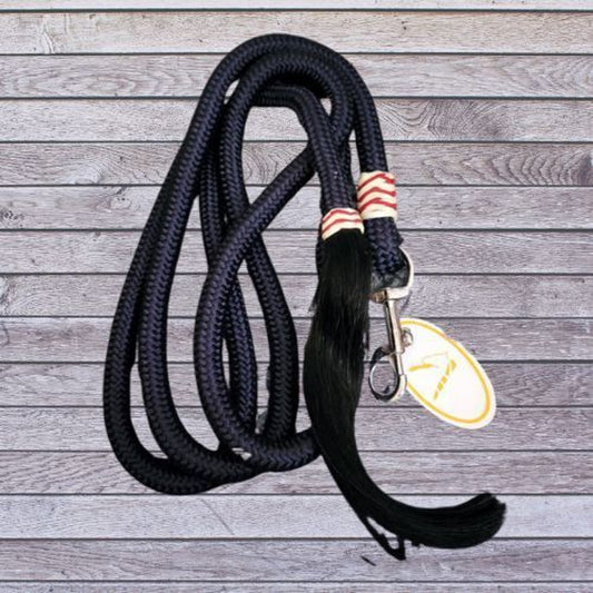 Navy Braided Trainer's Lead Rope Rawhide Accents & Horsehair Tassel