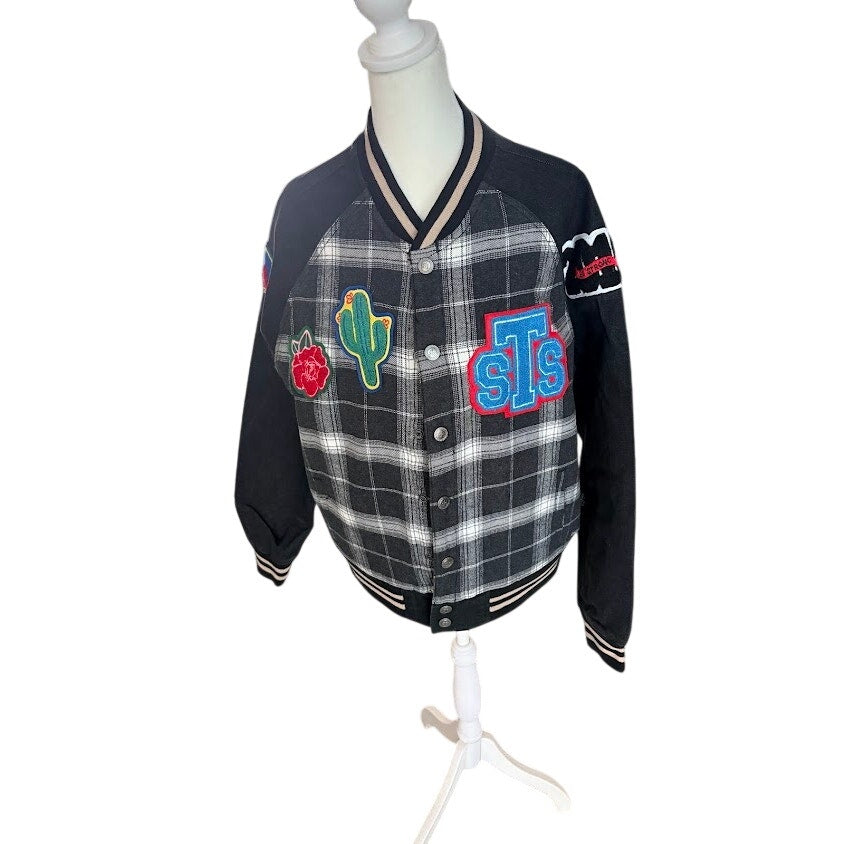 STS Ranch Wear Western Varsity Jacket Womens Large Plaid Patches New
