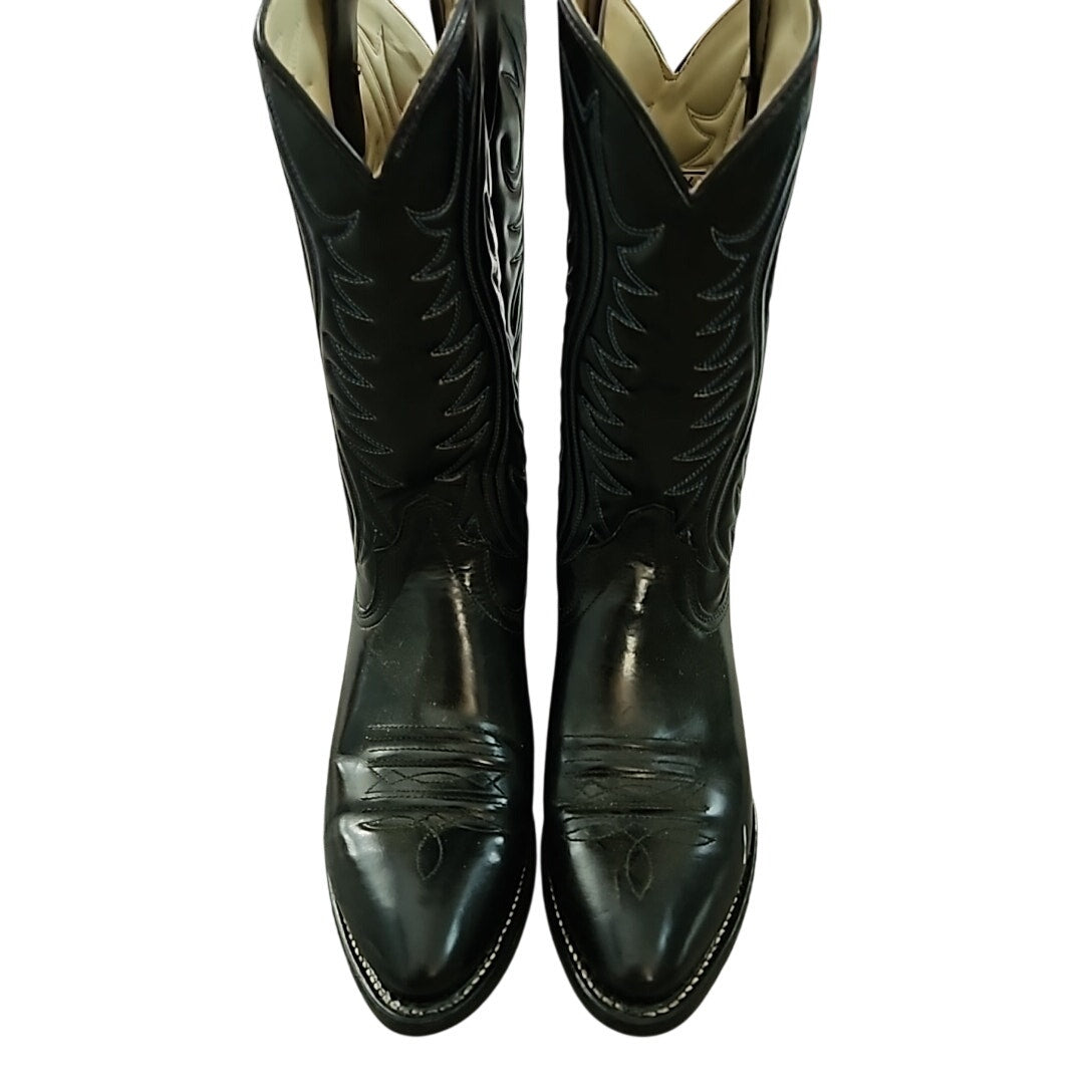 Texas All American Made USA Black Cowboy Boots Size 9 1/2 D Western