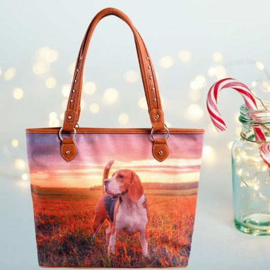 Montana West Hound Dog Printed Canvas Tote Bag