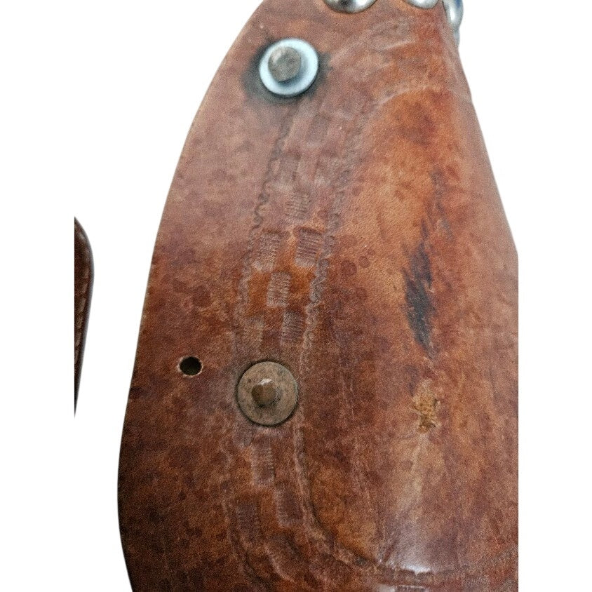 Vintage leather-covered western saddle stirrups Tapaderos