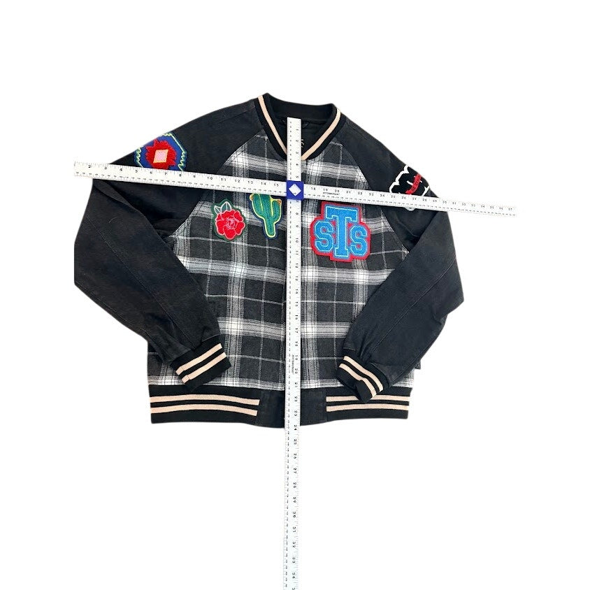 STS Ranch Wear Western Varsity Jacket Womens Large Plaid Patches New