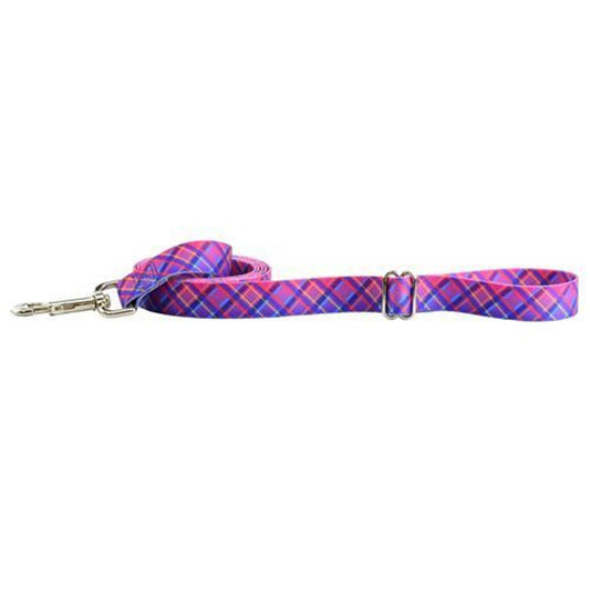 2Hounds Collar with Leash Large Neon Sunrise Pink Plaid NEW!