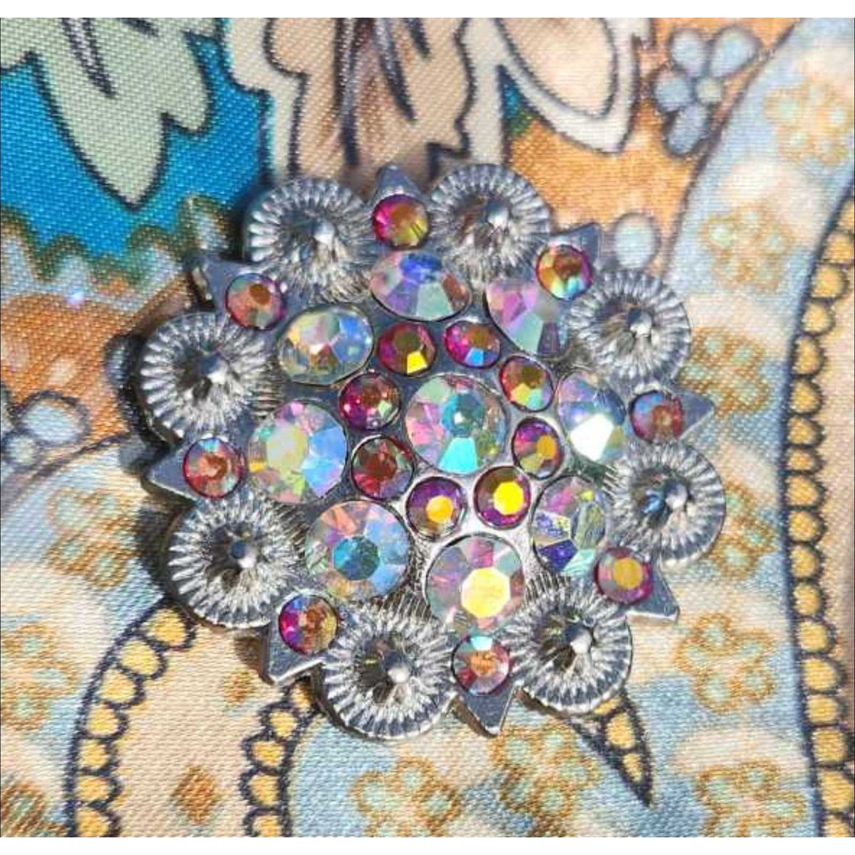 Western Scarf Slide Super Sparkle Gold Amber Crystal Silver