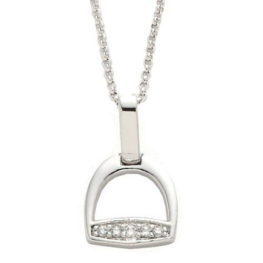 Rhodium Stirrup Necklace and Earring Set NEW cubic zirconia