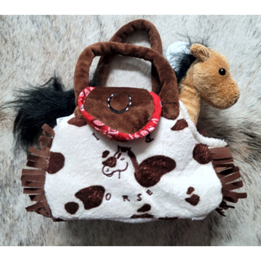 Plush Pony Purse! Great for Kids! Cow print purse with Buckskin Horse Plush