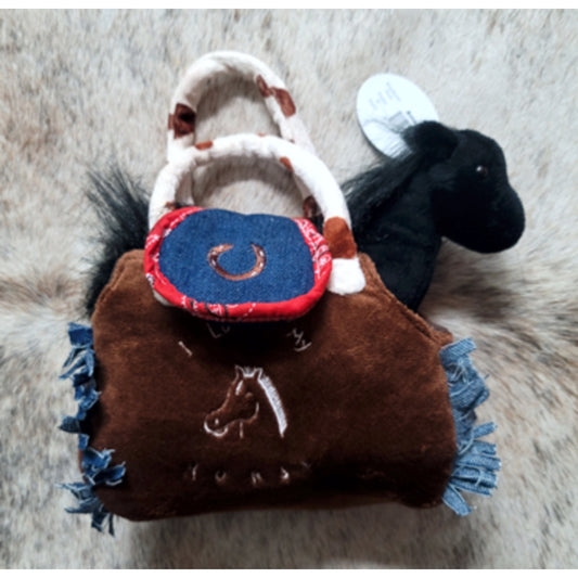 Plush Pony Purse! Great for Kids! Brown plush purse with Black Horse Plush