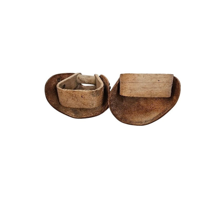 Vintage leather-covered western saddle stirrups Tapaderos
