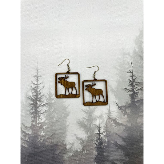 Wild North Wooden Earrings NEW Moose