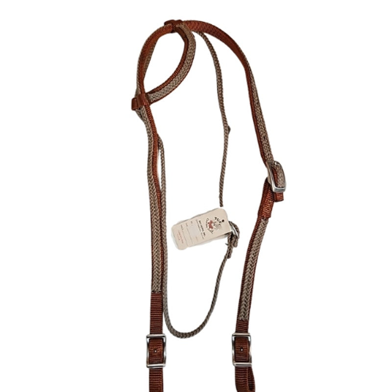 Tuffy Big Horn One Ear Headstall Brown Tan Horse Size