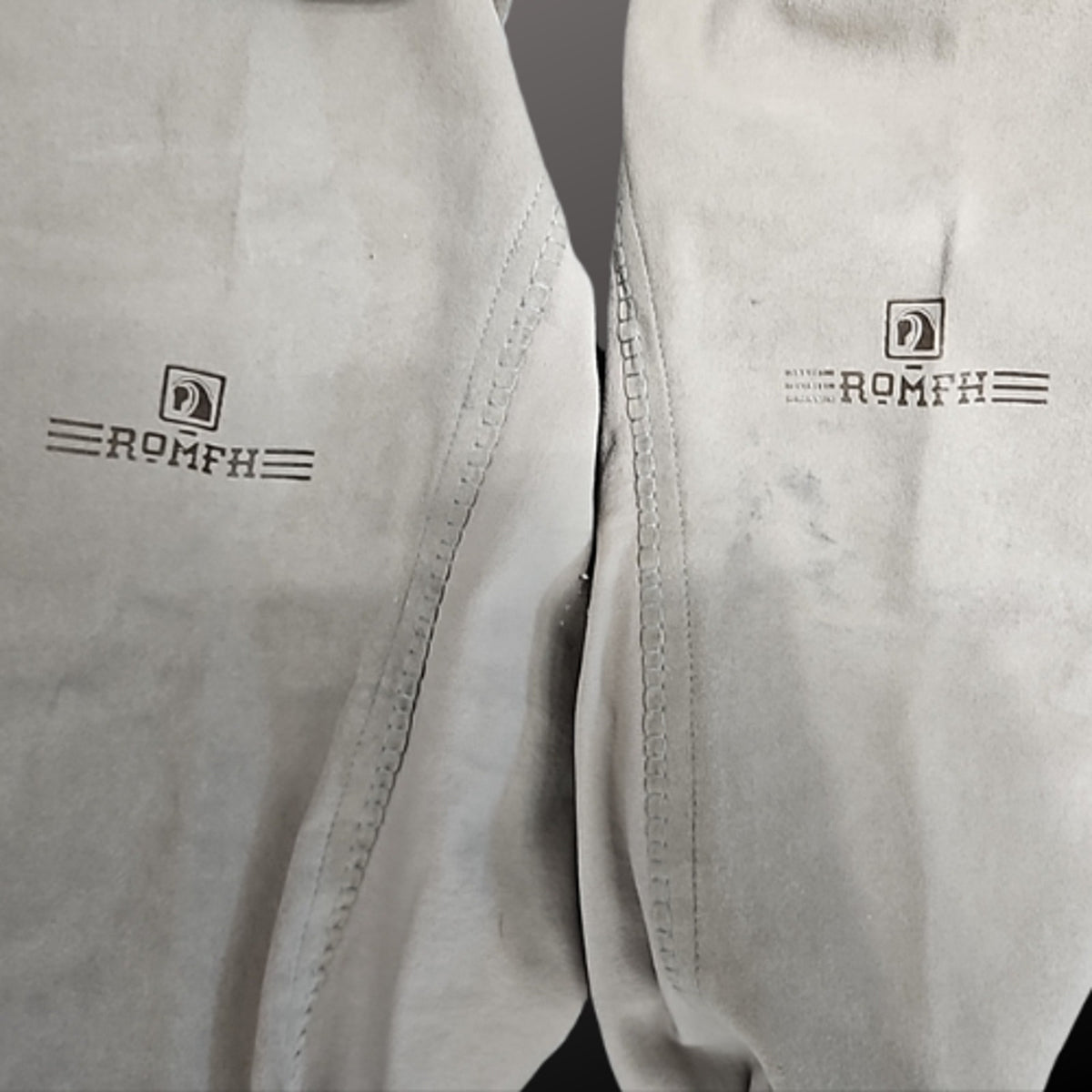 Romfh Full Seat Tan Gray English Breeches Size 34L Pre-Loved