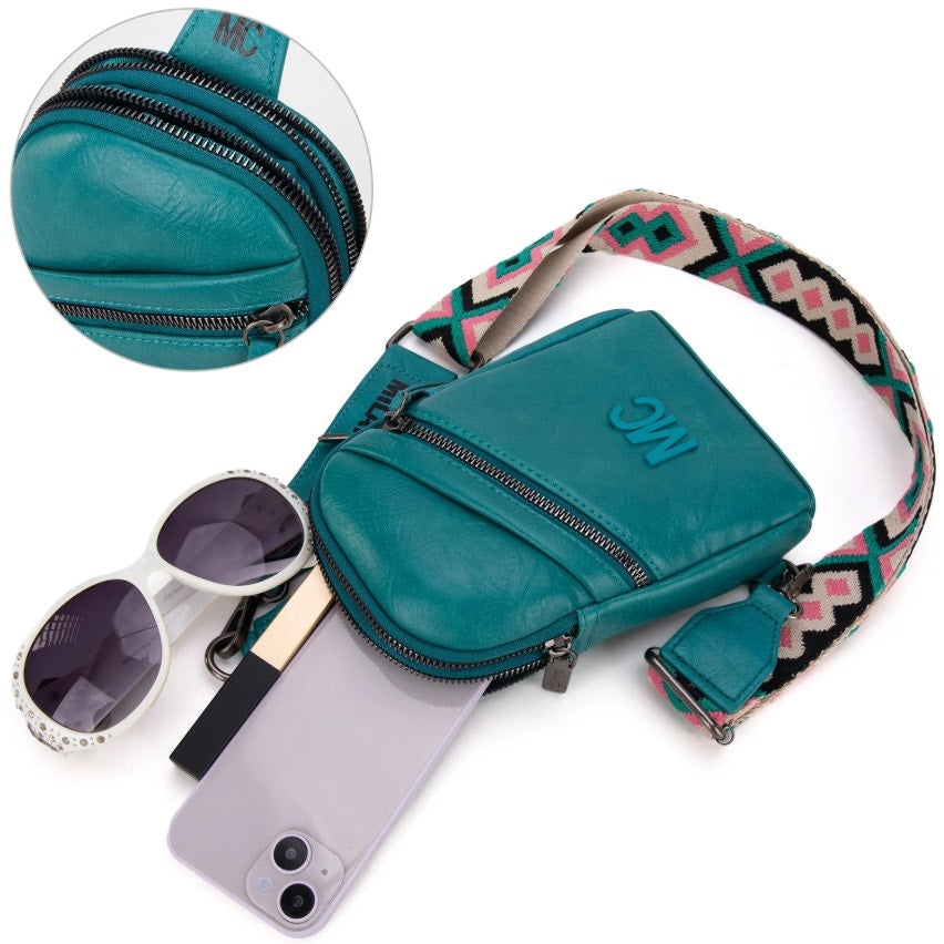 Milan Chiva Montana West Sling Crossbody Bag NEW Turquoise