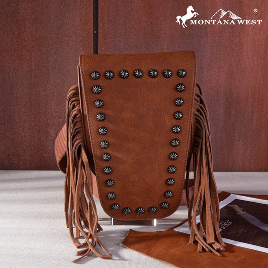 Montana West Saddle Fringe Belt or Sling Bag Brown NEW