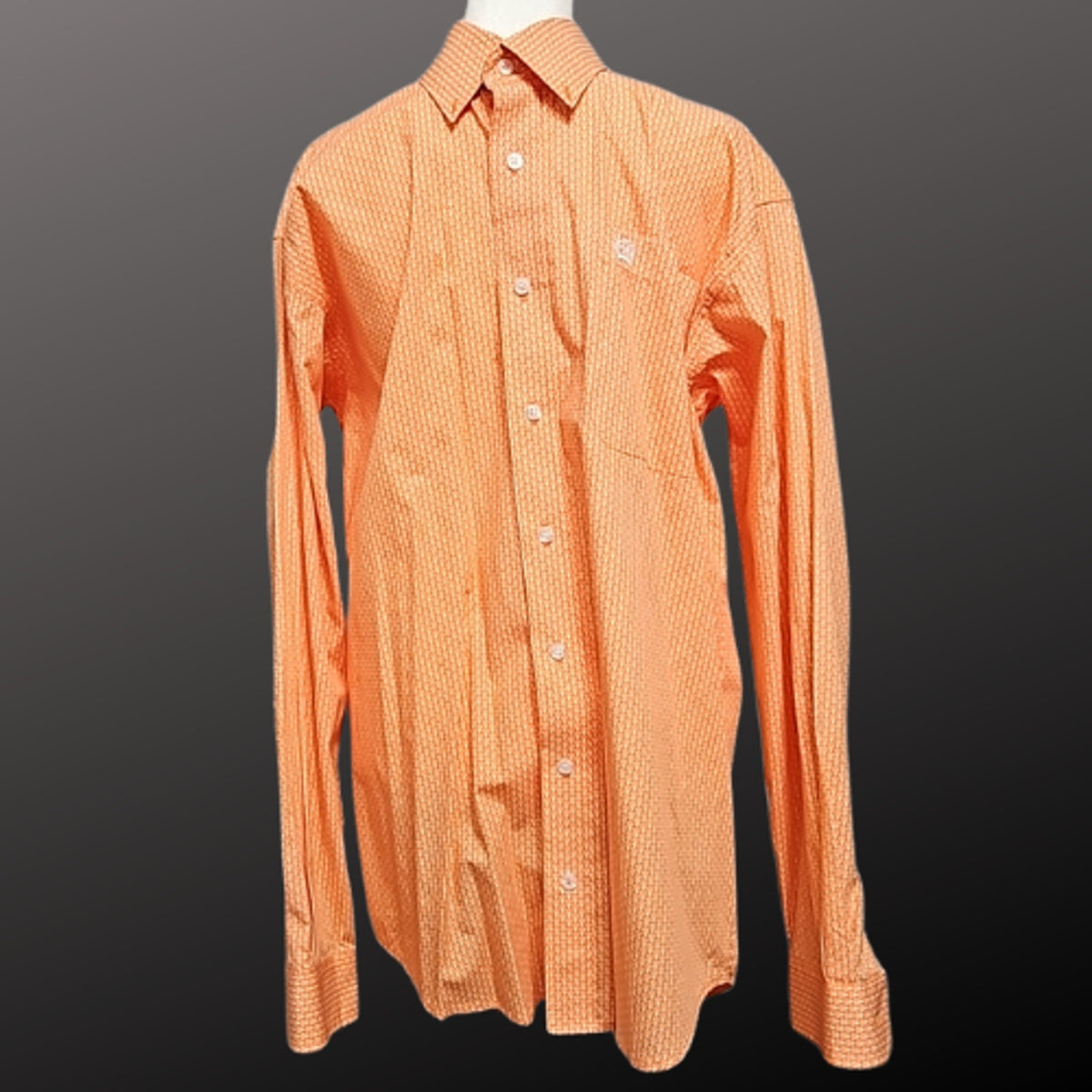 Cinch Mens Orange Arrows Long Sleeve Western Show Shirt Size Small Pre-Loved