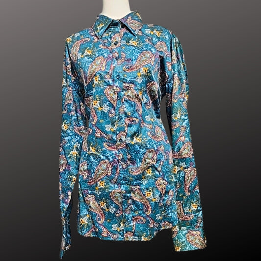 Royal Highness Equestrian Western Show Shirt Teal Paisley 3XL NWT