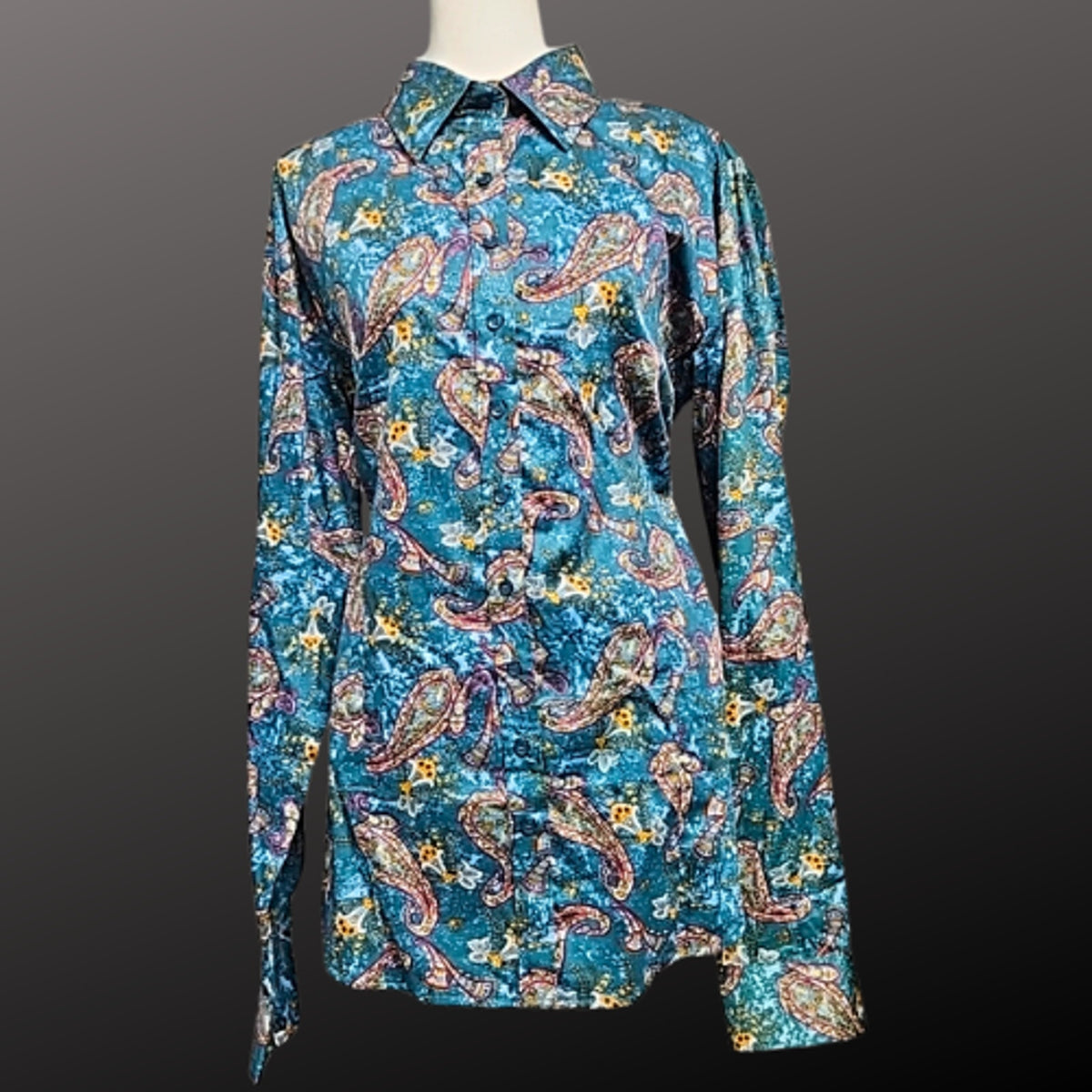 Her Royal Highness Equestrian Western Shirt Teal Paisley 3XL