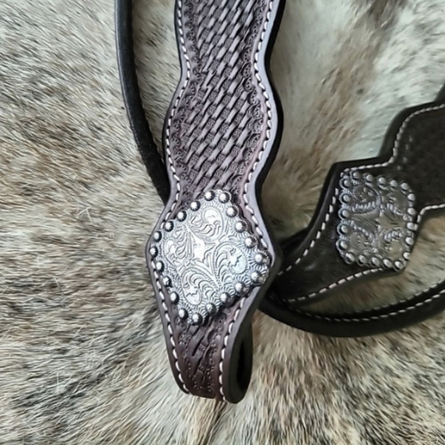 Grewal Antiqued Silver Dark Oil Horse Size Headstall NEW