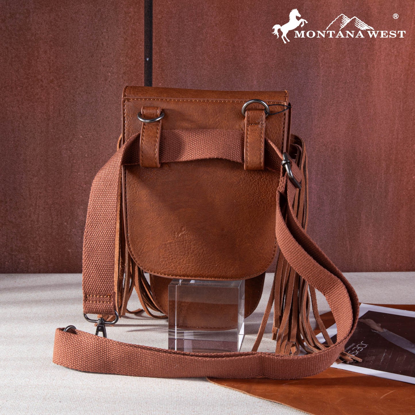 Montana West Saddle Fringe Belt or Sling Bag Brown NEW