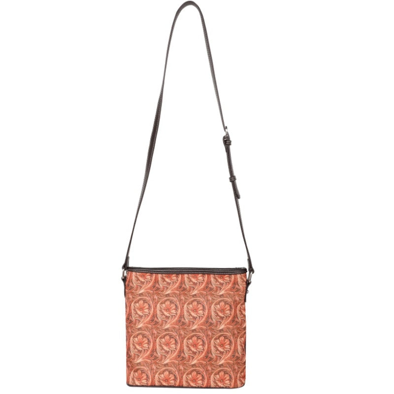 Montana West Canvas Tooled Leather Print Crossbody NEW